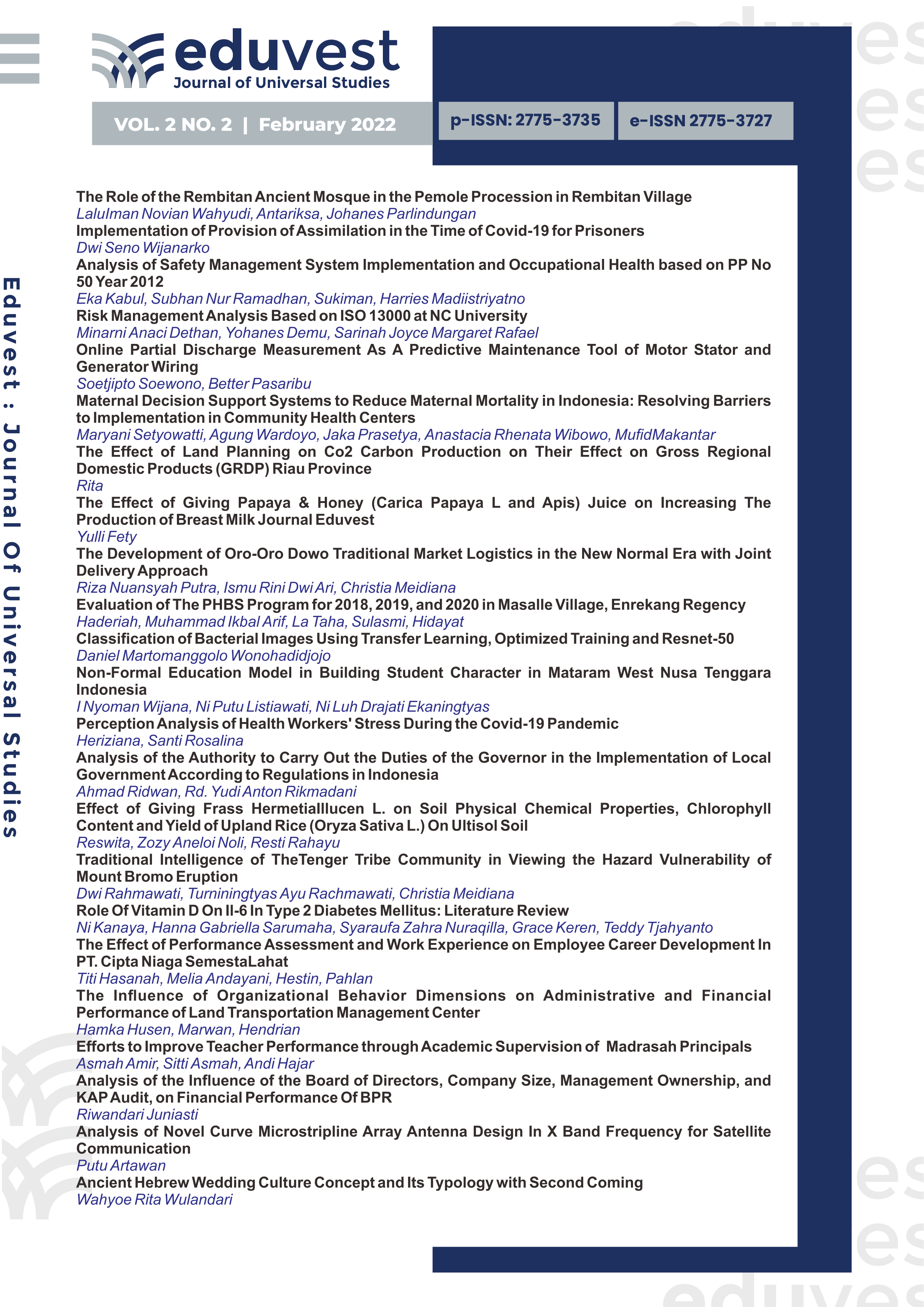 					View Vol. 2 No. 2 (2022): Journal Eduvest - Journal of Universal Studies
				